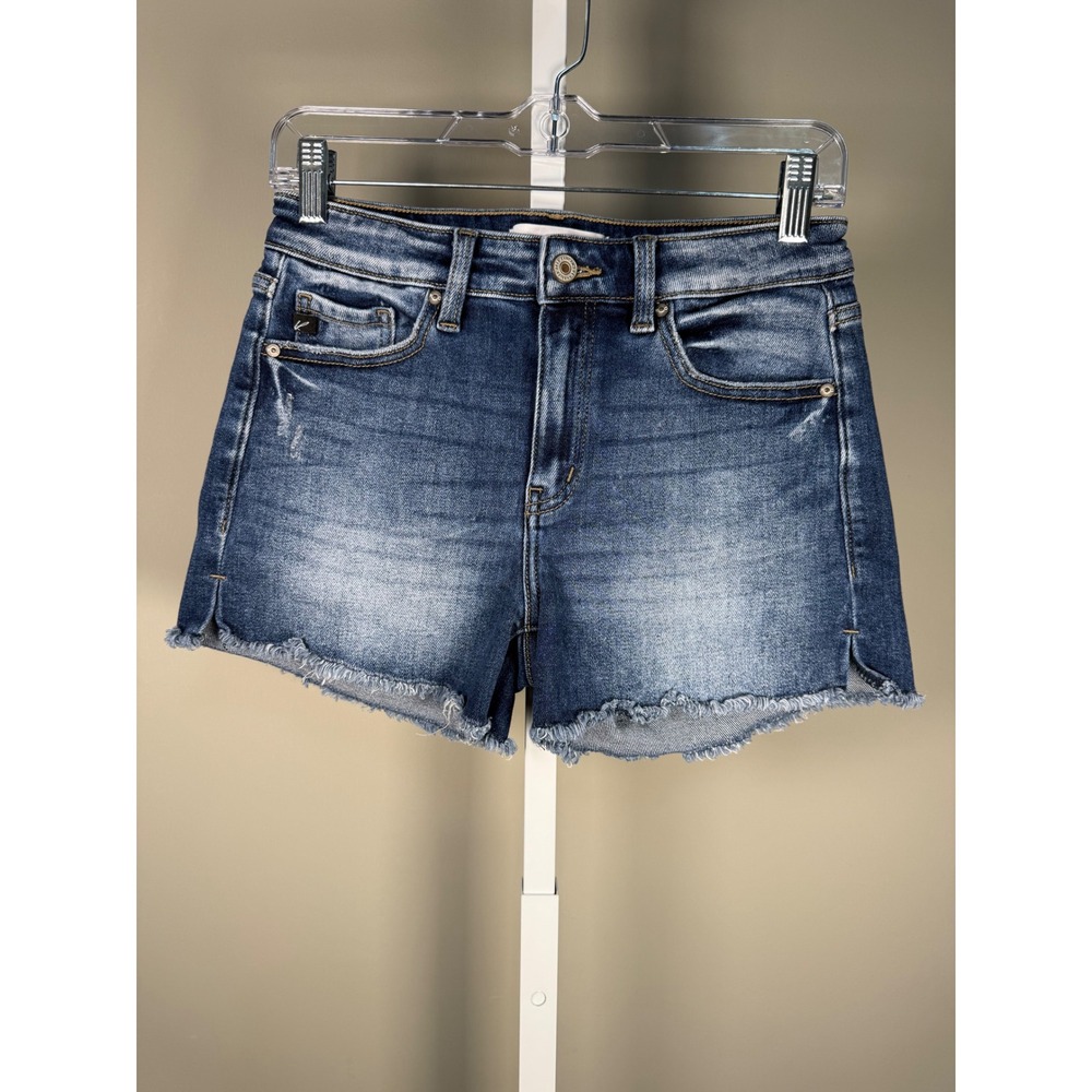 KanCan High Rise Denim Shorts Raw Hem Stretch Summer Festival Casual M - Picture 2 of 7